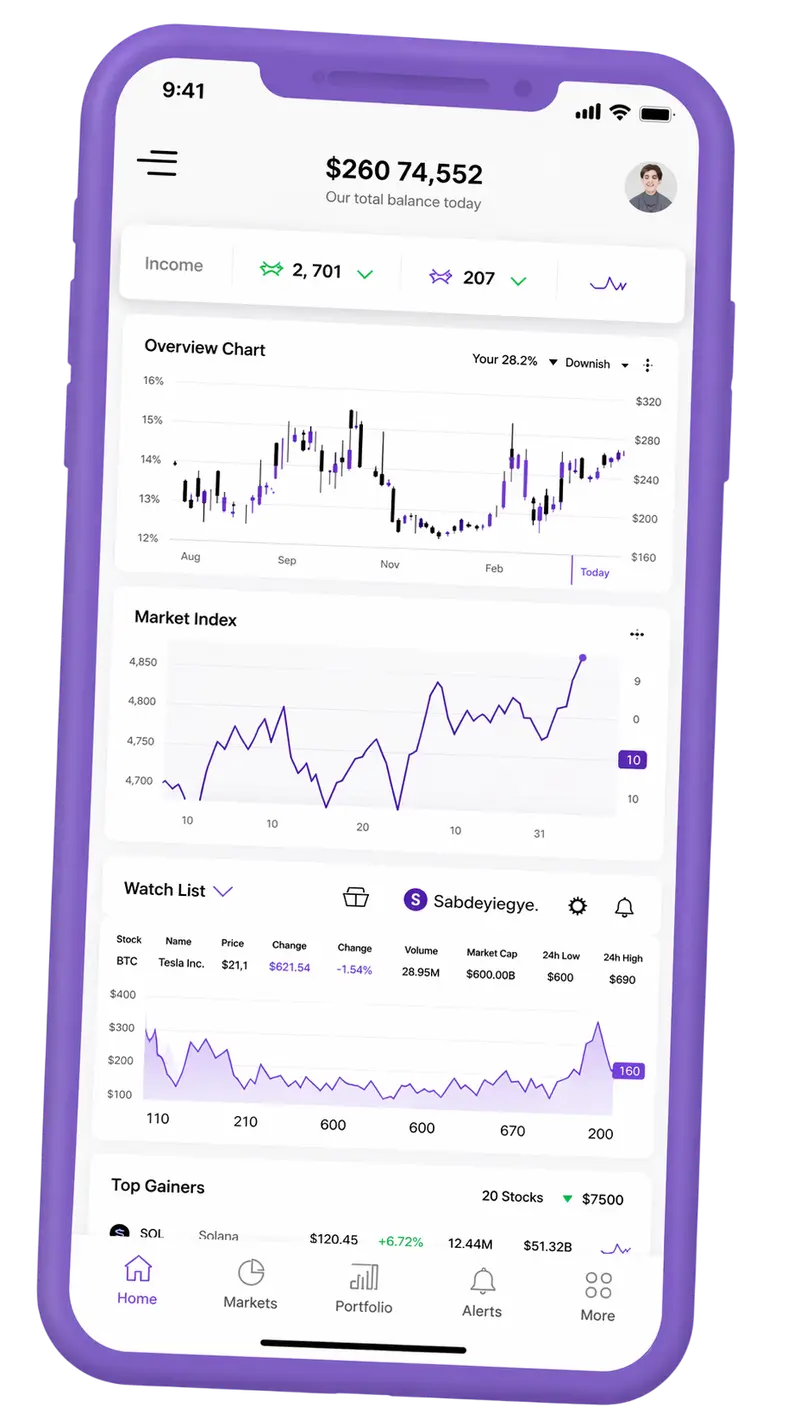 Mobile app displaying portfolio management